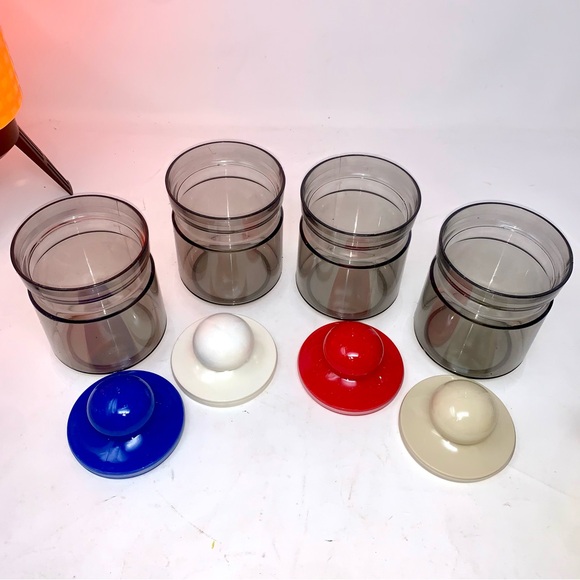 v i n t a g e :: Bright Midcentury 4 Jar Set Shelf Storage Apothecary Kitchen - Picture 5 of 14